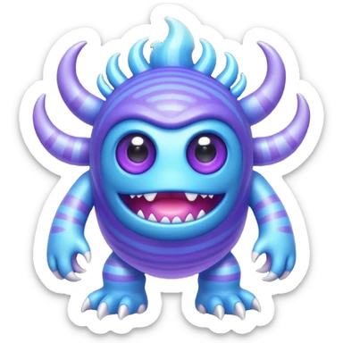 My Singing Monsters Echo element monster, translucent glowing body, blue-purple colors, soundwave ripple patterns, cute cartoon style sticker