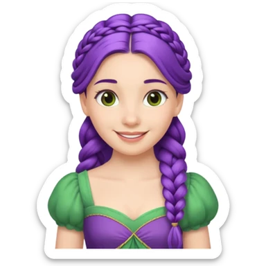 Princesses with Long Purple Braid, green dress sticker