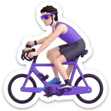 shirtless male athlete with white skin and moderately curly black hair on top with shaved sides, wearing purple bike sunglasses with black tinted lenses sticker