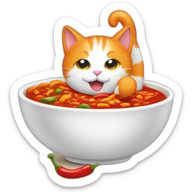 orange and white cat making a bowl of chili sticker