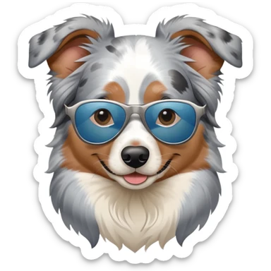 Blue Merle Australian shepherd with sunglasses on sticker