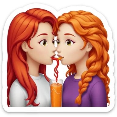 two girls kissing, one with long straight hot cheeto  red hair, the other with long curly blonde hair sticker