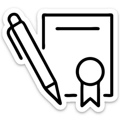 designer education theme, pen and certificate, outlined icon style sticker