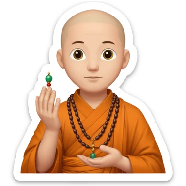Large prayer beads looped around hand, monk sticker