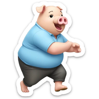 fat pig dancing non-stop with light blue polo sticker