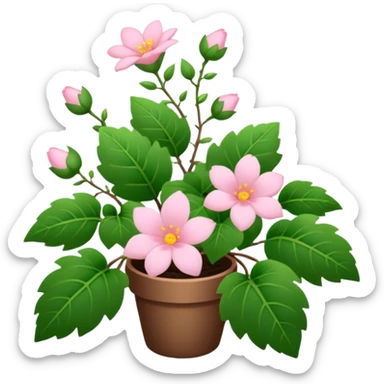 Aesthetic flowers and plants growing from the ground in colours of soft pink matching the deep green leaves (to describe/match with the word flourish) more of a wild bush or vine  sticker