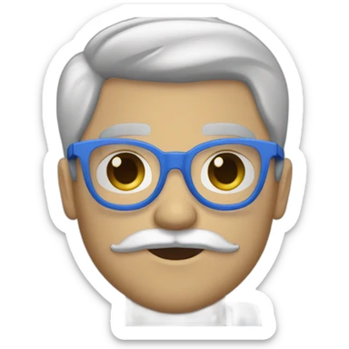 cara de hombre blanco con barba blancay lentes azules redondos, cejas café, sorprendido sticker