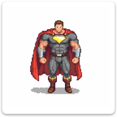 round superhuman icon with super strength, muscular hero with cape sticker