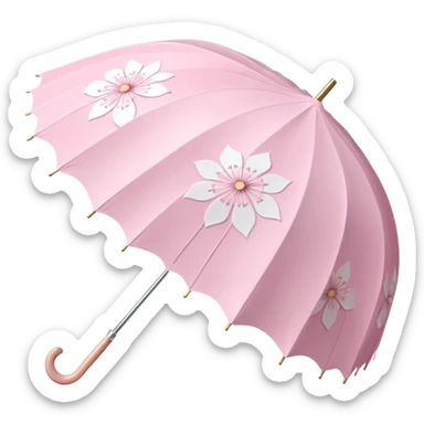 A beautiful pretty cute pastel pink and white umbrella-parasol with sakura patterns and white frills sticker