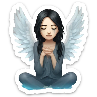 In ocean Crying eyes water woman tearing eyes pale skin black hair on the floor magical woman with angel wings  sticker