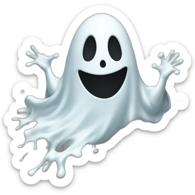 ghost stuck halfway in a wall ejecting a spray of white milky substance forward from center of body all over sticker