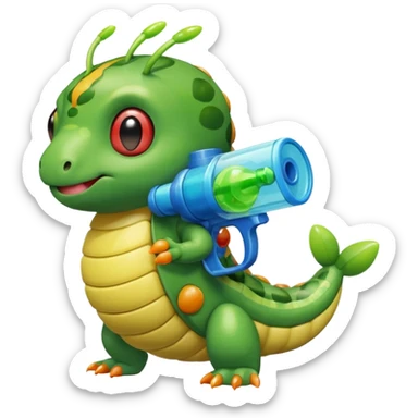 Caterpy Pokemon holding a squirt gun sticker
