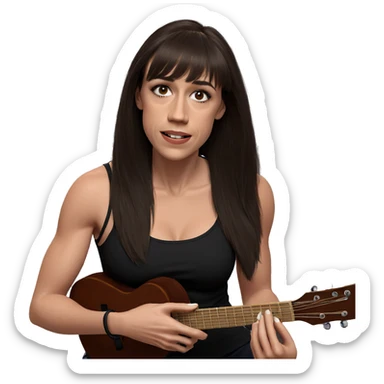 girl playing guitar indoors sticker