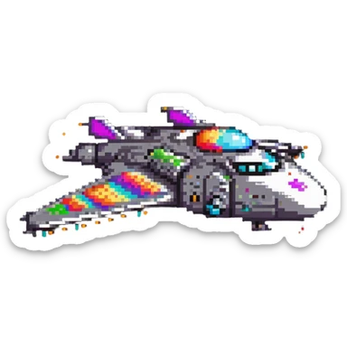 retro space cruiser with rounded edges and colorful details sticker