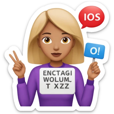 a woman is talking and English letters are coming out sticker