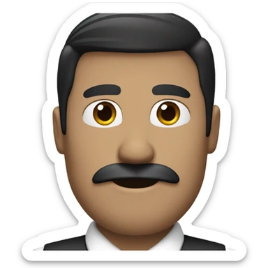 White guy with black hair a combover and trapezoid mustache sticker