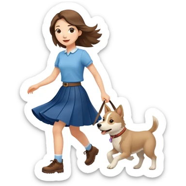 A beautiful girl with fair skin wearing a skirt happily chases the Alaskan dog sticker