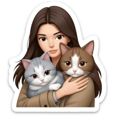 Kendall Jenner long hair with coat hug one grey white cat sticker