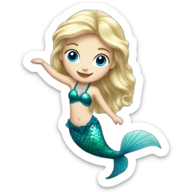 very young white blonde mermaid with blue eyes dancing sticker