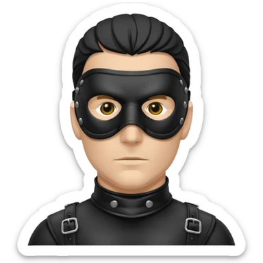 bdsm slave black leather fullhead mask, no metallic details on a white man, no gold, no metal, no yellow sticker