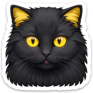 Black fluffy cat with yellow eyes and yellow collar  sticker