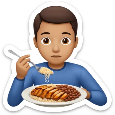 Create a person having lunch. Not a sandwich. Rice, beans and chicken. sticker