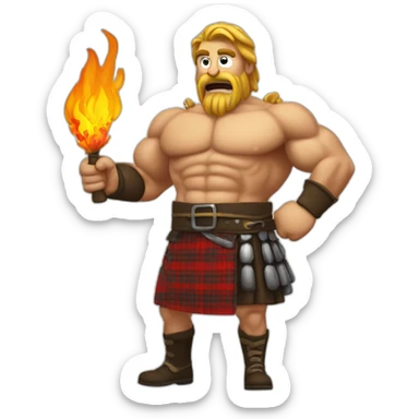 monty starting fire wearing a kilt flex muscle sticker