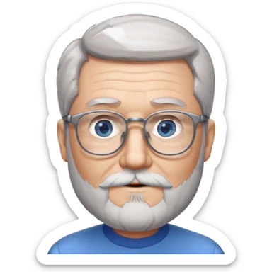 Create me an emoji of an old man. Gray short size hair. Gray full beard. Squarer Glasses. Blue eyes. Little smile sticker