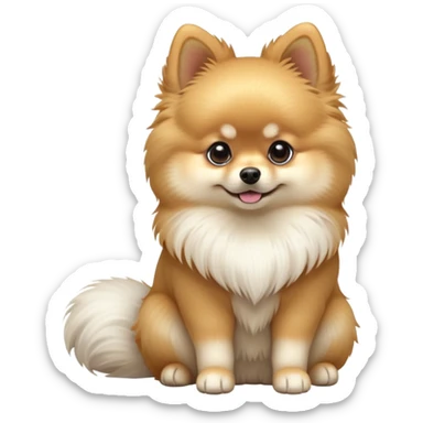 cinematic-[pomeranian]-realistic-full-body-sitting-emoji,-tail-resting-loosely-beside-its-paws,-head-tilted-dramatically, -fluffy-[cream]-fur,-simplified-yet-realistic-focused-features,-highly-detailed,-glowing-with-an-almost-sarcastic-glow sticker