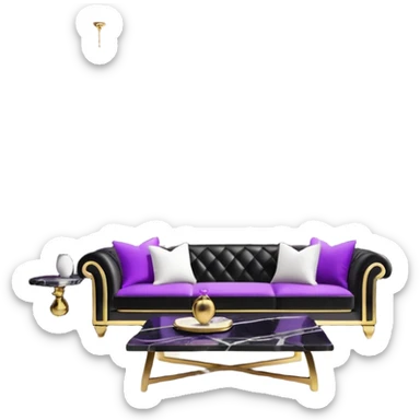 Luxurious black marble living room with gold and white accents and with a purple pillow  sticker
