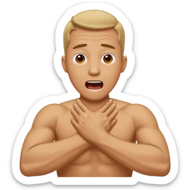 Man with crosses arms holding neck screaming  sticker