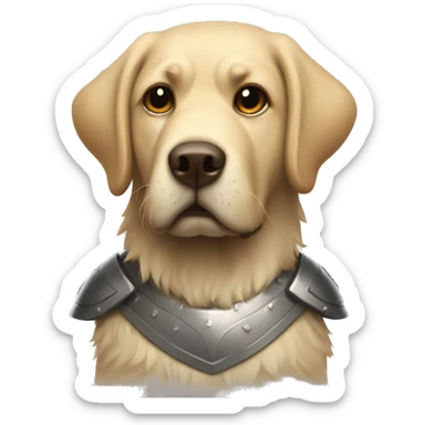 very shaggy labrador-like dog in protective armor sticker