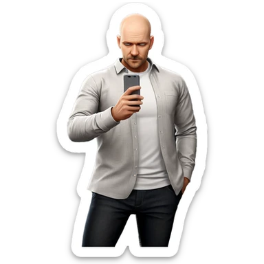 bald man in white shirt sticker