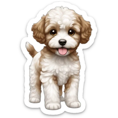 party maltipoo puppy brown and white neck with funny pants sticker