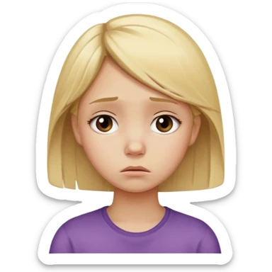 Young girl with blonde hair and a sad, discouraged face sticker