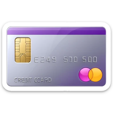 Shiny silver credit card with a purple stripe sticker
