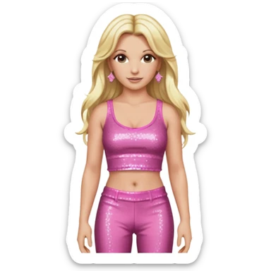Britney Spears with long blonde hair, pink sequin crop top and pants sticker