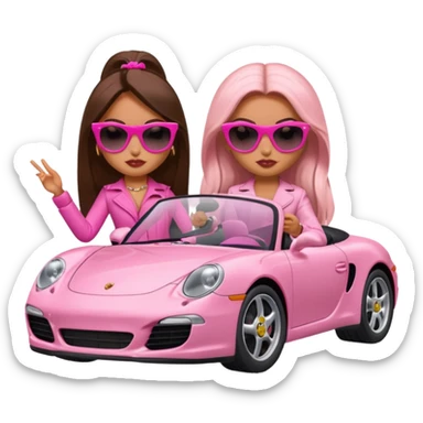 two bratz baddies in a pink porsche sticker