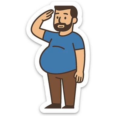 flat toon style pregnant man saluting sticker