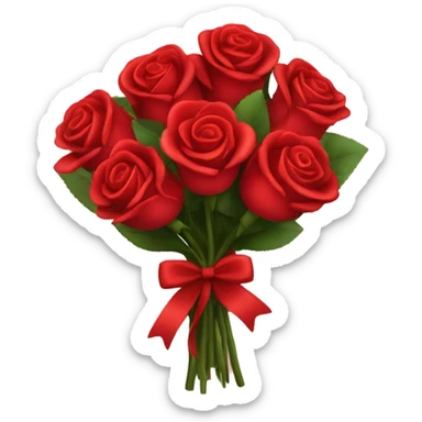 Bouquet of red roses attached with a small red bow sticker