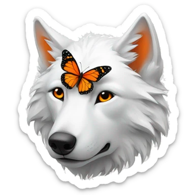 White wolf with orange butterfly sticker