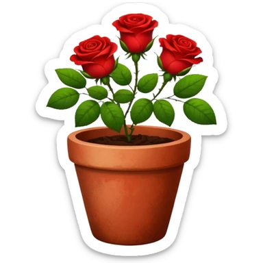 flower pot with red rose flowers with green leaves also in it sticker