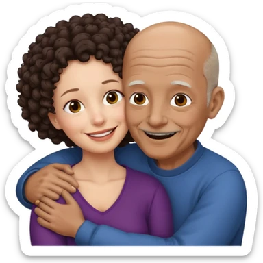  White no hiar Old man hugging dack skin curly hair woman sticker