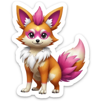 Electric girly feminine elegant lanky realistic shiny glittery shimmering shimming snowy white pink magenta feathery Fennekin-Growlithe-Electrike-fusion-Fakemon-Pokémon-creature (full body) sticker