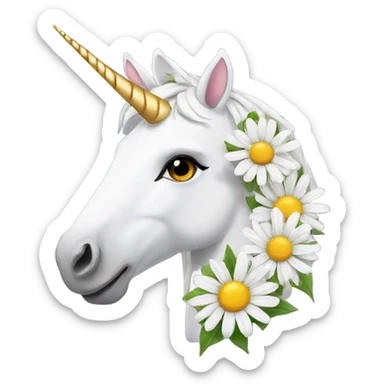 unicorn with a daisy on head  sticker