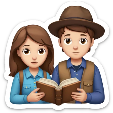 Dipper and Mabel Pines with a mystery journal, Gravity Falls, cartoon style sticker