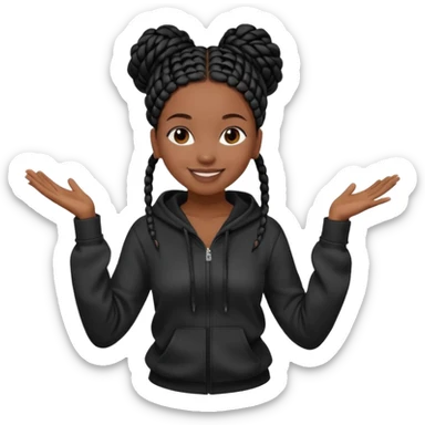 African American girl dark skin complextion long black box braids wrapped in a bunwearing plain black hoodie dancing sticker