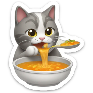 cat eating a pot of soup sticker