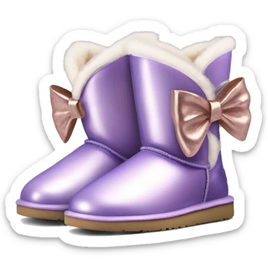 Realistic lilac iridescent Ugg boots with silk rose gold  bow. sticker