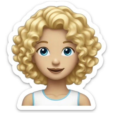girl with curly blond hair, blue eyes, white teeth sticker